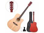 New 41" Full Size Adult 6 Strings Cutaway Folk Acoustic Guitar Wood Color