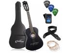 OPEN BOX - 30-inch Beginner Acoustic Guitar, Starter Kit & Accessories - Black