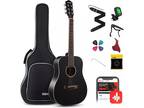 Acoustic Guitar for Beginner Adult 36'' Dreadnought 3/4 Size Black Guitar Bundle