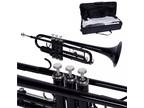 Glarry School Student Black Bb Beginner Trumpet + Case + Gloves Mothpiece
