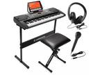 61-Key Electronic Keyboard Portable Digital Piano and Stand, Mic, USB, Stool