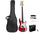 New GP Glarry Electric Bass Guitar Bass w/ 20W AMP Red
