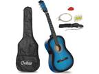38'' Acoustic Guitar With Guitar Case, Strap, Tuner and Pick for Beginners Blue