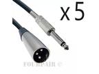 5 Pack Lot 25ft XLR 3-Pin Male to 1/4" Mono Shielded Microphone Mic Audio Cable