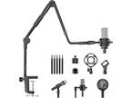 Microphone Stand, 37" Adjustable Gooseneck Mic Boom Arm with 5/8" & 1/4" Adapter