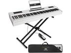88 Keys White Digital Piano Hammer Action Keyboard with Stand, Pedal, Bag