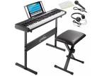 61-Key Digital Keyboard Piano, Beginner Kit w/ Stand, Stool, Phones, Microphone