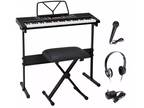 61 Key Portable Electronic Keyboard Piano with Stand Stool Headphones Microphone