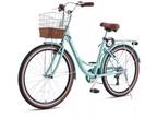 VIRIBUS 7-Speed Beach Cruiser Bike 24''/26" City Bicycle w Basket for Women