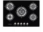 28''- 5 Burners Built-in Stove Black Tempered glass Panel. Propane GAS