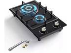 Gas Stove 2 Burner Propane Gas Cooktop Stainless Steel Stove Top NG/LPG 110V US