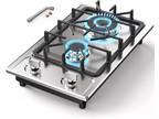 2 Burners 12 Inch Gas Stove Cooktop Portable Stainless Steel Built-In LPG/NG