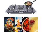 30 Inch Built-in 5 Burner Cooktop Stove LPG/NG Gas Hob Countertop Tempered Glass