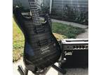 Black Electric Guitar Starter Package with Flamed Veneer Top 20-Watt Amp & More