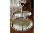 60's Stainless Steel Silver Tone 2-Tier Handled Dessert Cookie Tray