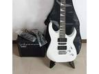 White Electric Guitar Starter Package with 20-watt Amp and Accessories Full Size