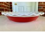 Corningware 9.5" ETCH Stoneware Red White PIE PLATE