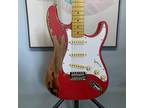 Relic Red Electric Guitar Solid Maple Fretboard 3Single Pickups White Pickguard