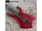 Factory Red Electric Bass Guitar HH Pickups Rosewood Fretboard Black Parts
