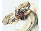 Silver Wire Woven Bracelet with Pink Granite Stone