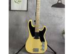 Transparent Yellow Solid Body PB Electric Bass Basswood Body Chrome Parts