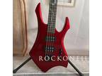 Red 4 String Solid Body Rock Electric Bass Basswood Body Maple Neck Black Part