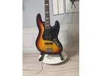 Sunburst Body Jazz Electric Bass Guitar 4 String Black Pickguard Chrome Parts