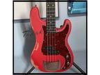 4 Strings Relic Red Precision Electric Bass Guitar Solid Body Maple Neck