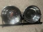 2 Silver Dog Crate Bowls with Hardware